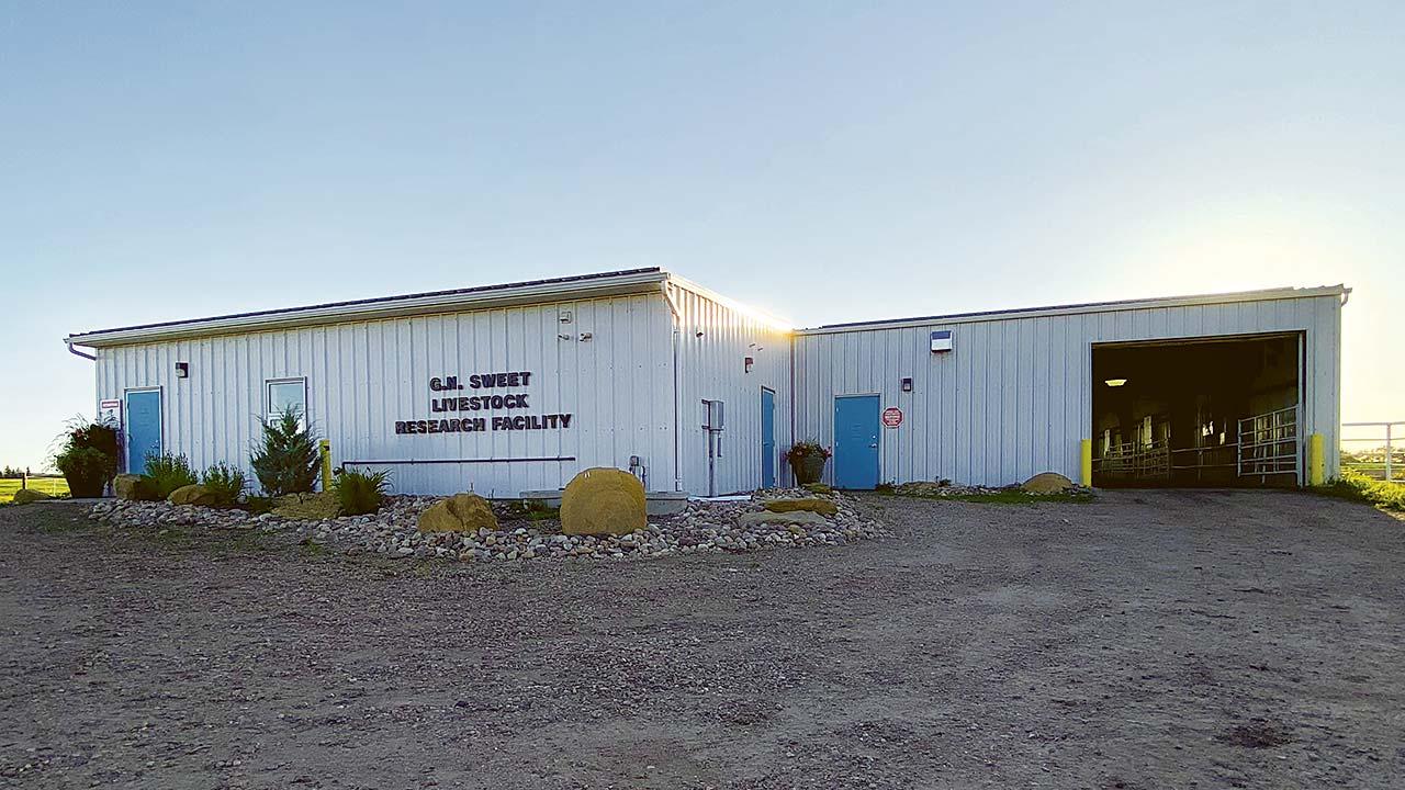 Exterior of the G.N. Sweet Livestock Research Facility.